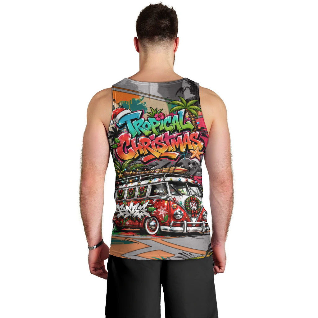 Tropical Christmas In July Candy Cane Surf Men Tank Top Vibrant Street Art Beach Graffiti Graphic