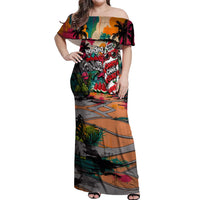 Tropical Christmas In July Candy Cane Surf Off Shoulder Maxi Dress Vibrant Street Art Beach Graffiti Graphic