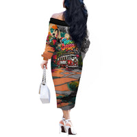 Tropical Christmas In July Candy Cane Surf Off The Shoulder Long Sleeve Dress Vibrant Street Art Beach Graffiti Graphic TS04 - Polynesian Pride