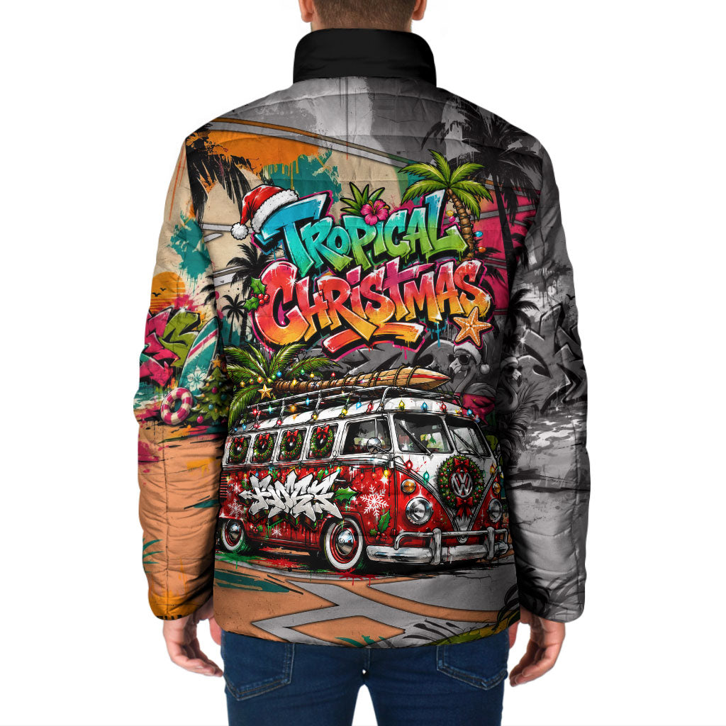 Tropical Christmas In July Candy Cane Surf Padded Jacket Vibrant Street Art Beach Graffiti Graphic