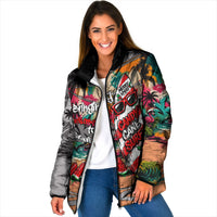 Tropical Christmas In July Candy Cane Surf Padded Jacket Vibrant Street Art Beach Graffiti Graphic