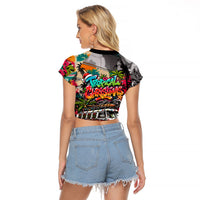 Tropical Christmas In July Candy Cane Surf Raglan Cropped T Shirt Vibrant Street Art Beach Graffiti Graphic