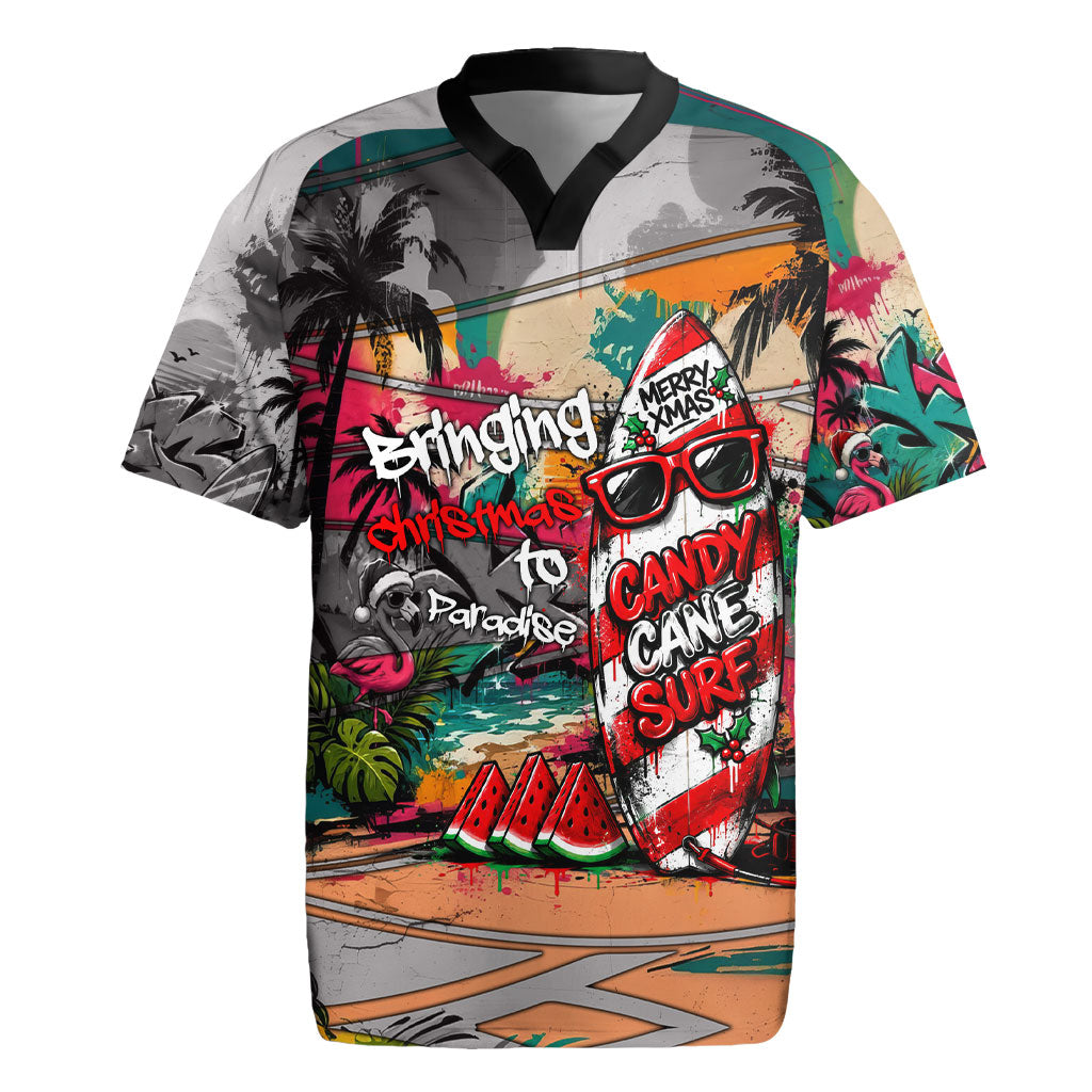 Tropical Christmas In July Candy Cane Surf Rugby Jersey Vibrant Street Art Beach Graffiti Graphic TS04 Orange Grey - Polynesian Pride