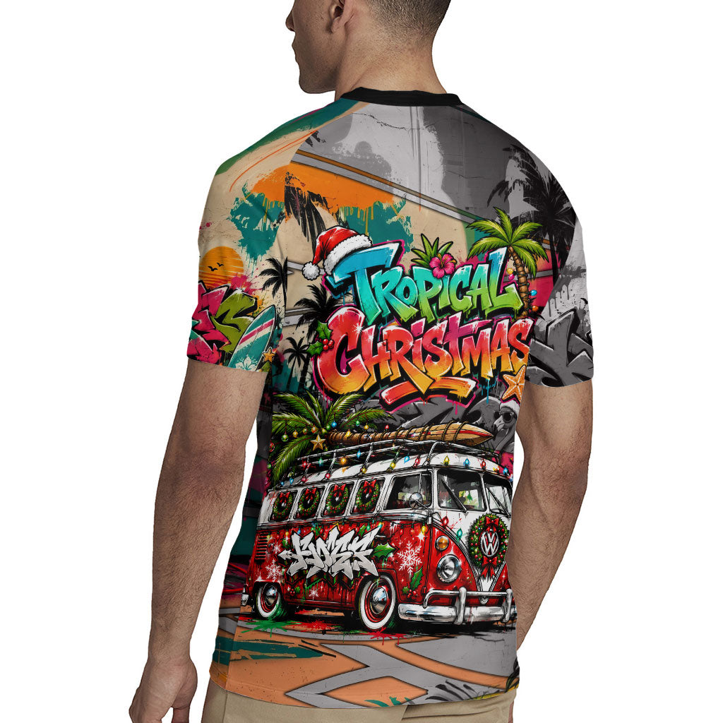 Tropical Christmas In July Candy Cane Surf Rugby Jersey Vibrant Street Art Beach Graffiti Graphic