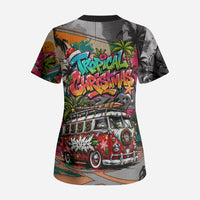 Tropical Christmas In July Candy Cane Surf Scrub Top Vibrant Street Art Beach Graffiti Graphic