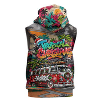 Tropical Christmas In July Candy Cane Surf Sleeveless Hoodie Vibrant Street Art Beach Graffiti Graphic