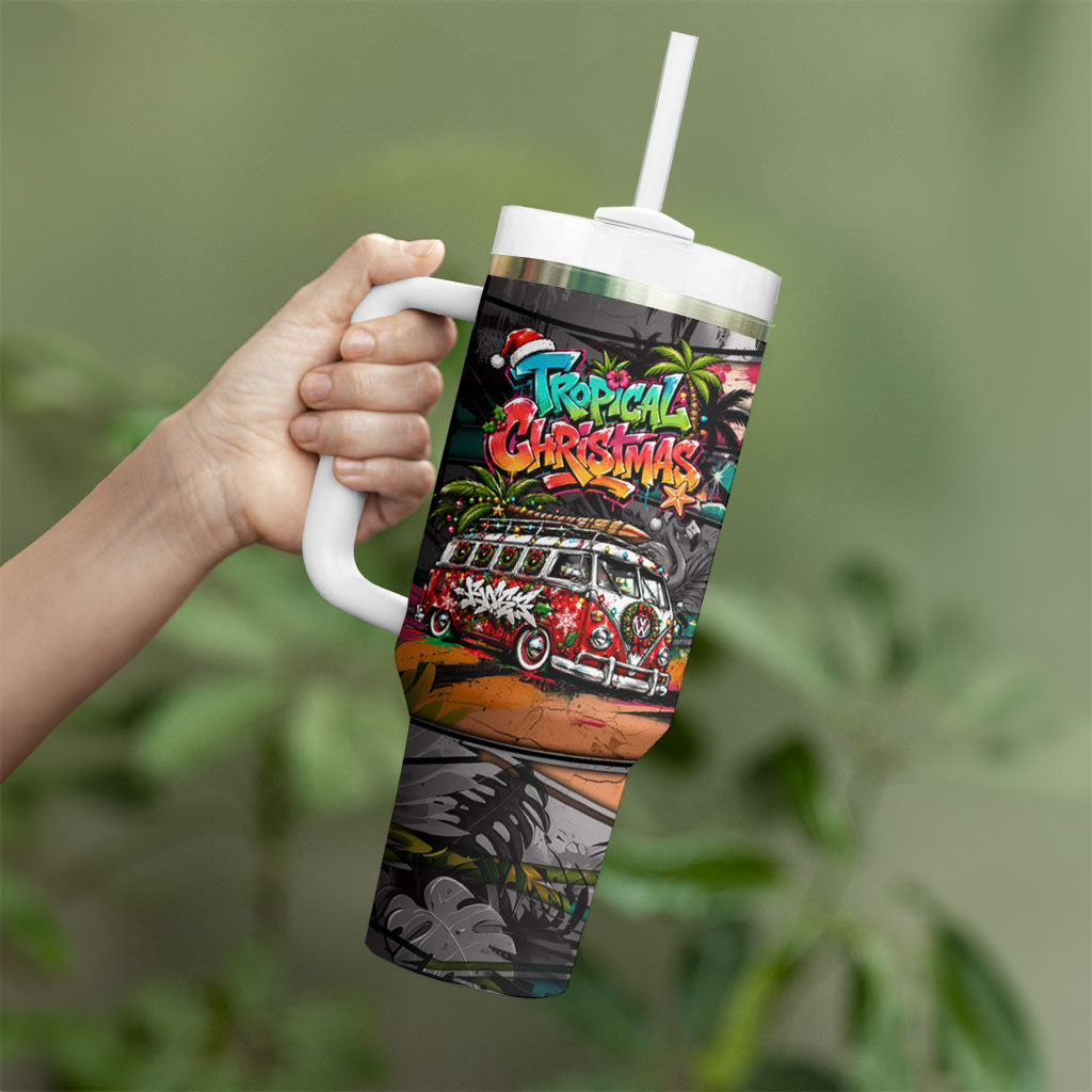 Tropical Christmas In July Candy Cane Surf Tumbler With Handle Vibrant Street Art Beach Graffiti Graphic