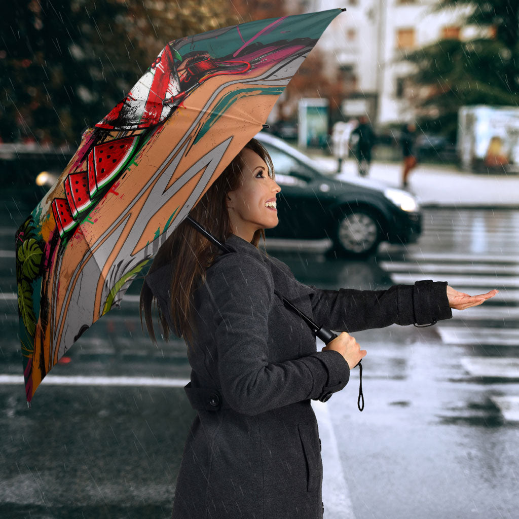 Tropical Christmas In July Candy Cane Surf Umbrella Vibrant Street Art Beach Graffiti Graphic
