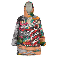 Tropical Christmas In July Candy Cane Surf Wearable Blanket Hoodie Vibrant Street Art Beach Graffiti Graphic TS04 One Size Orange Grey - Polynesian Pride