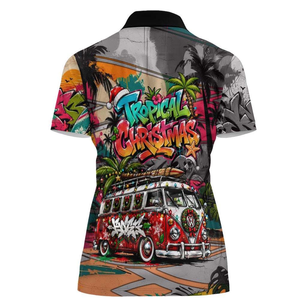 Tropical Christmas In July Candy Cane Surf Women Polo Shirt Vibrant Street Art Beach Graffiti Graphic TS04 - Polynesian Pride