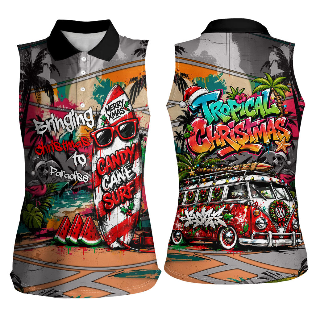 Tropical Christmas In July Candy Cane Surf Women Sleeveless Polo Shirt Vibrant Street Art Beach Graffiti Graphic TS04 - Polynesian Pride