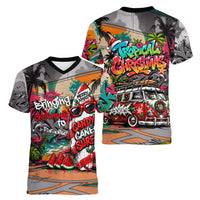 Tropical Christmas In July Candy Cane Surf Women V-Neck T-Shirt Vibrant Street Art Beach Graffiti Graphic TS04 - Polynesian Pride