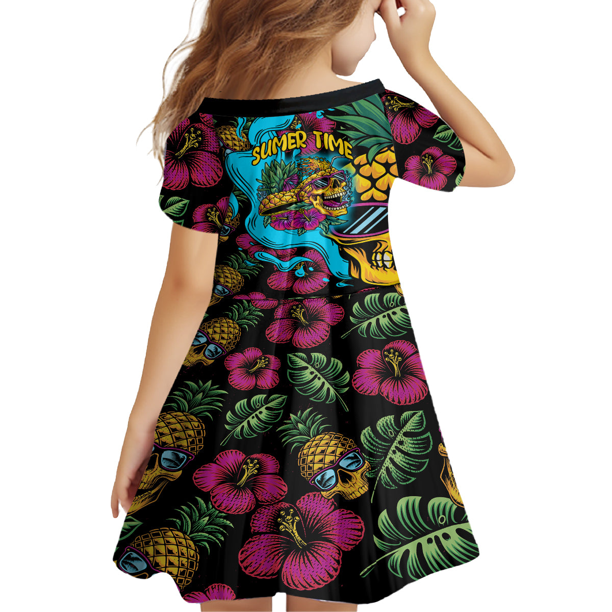Pineapple Skull Family Matching Puletasi Dress and Hawaiian Shirt Sumer Time TS04 - Polynesian Pride