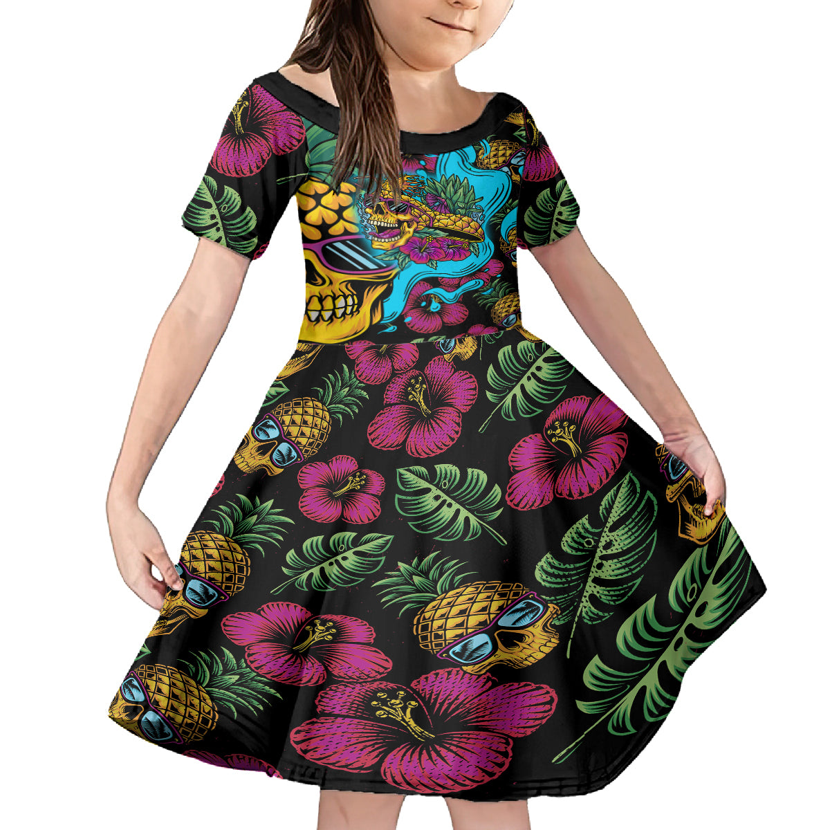 Pineapple Skull Kid Short Sleeve Dress Sumer Time TS04 - Polynesian Pride