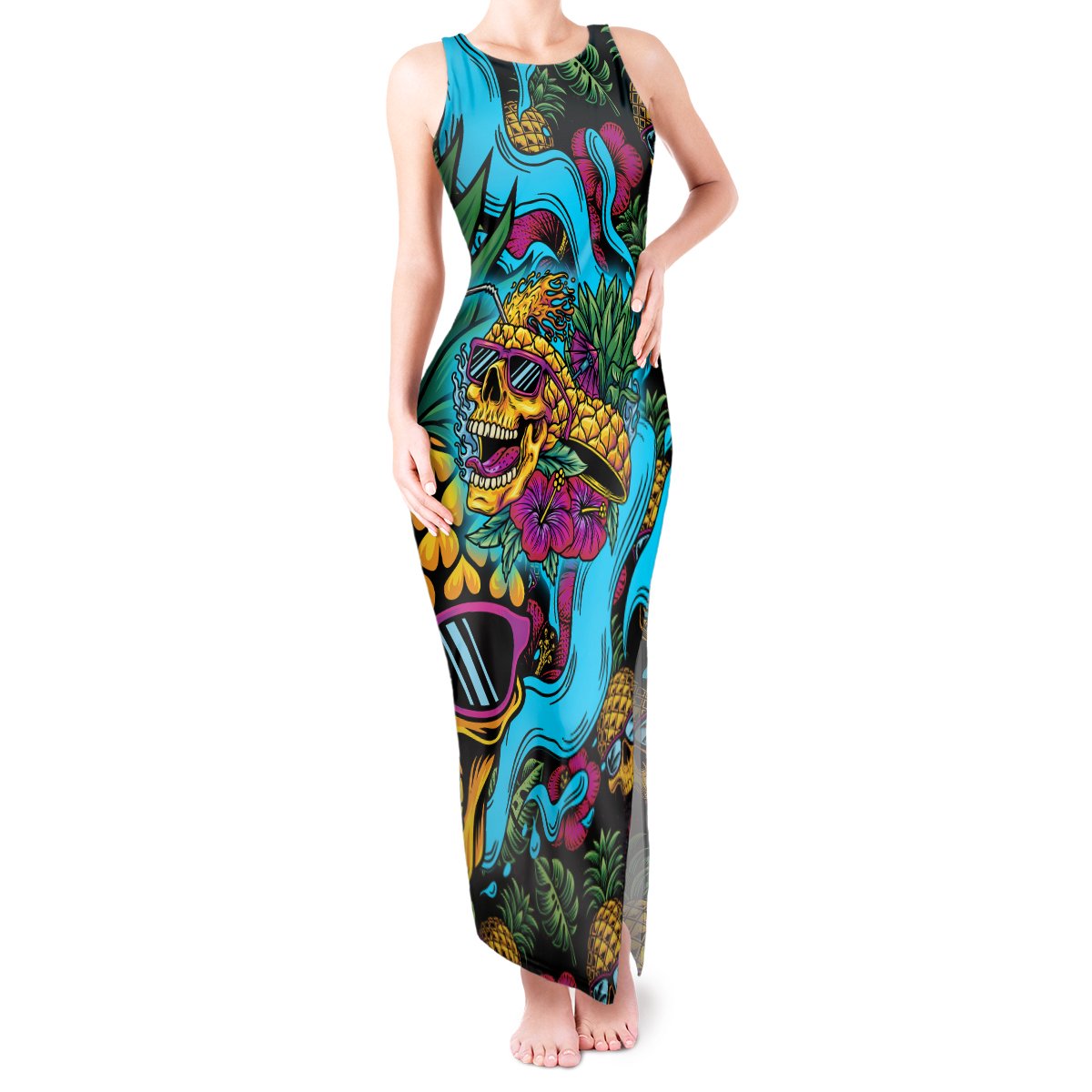 Pineapple Skull Tank Maxi Dress Sumer Time TS04 - Polynesian Pride