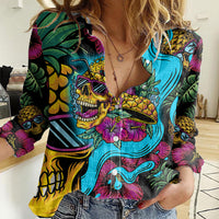 Pineapple Skull Women Casual Shirt Sumer Time TS04 - Polynesian Pride