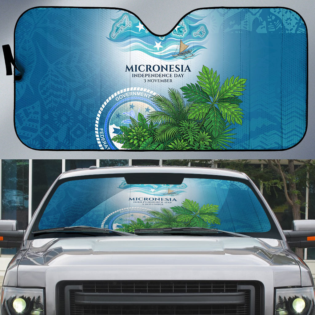 Micronesia Independence Day Auto Sun Shade FSM Patriotic Pacific Island Nan Madol Ruins Seabird Tropical TS04 Blue Green - Polynesian Pride