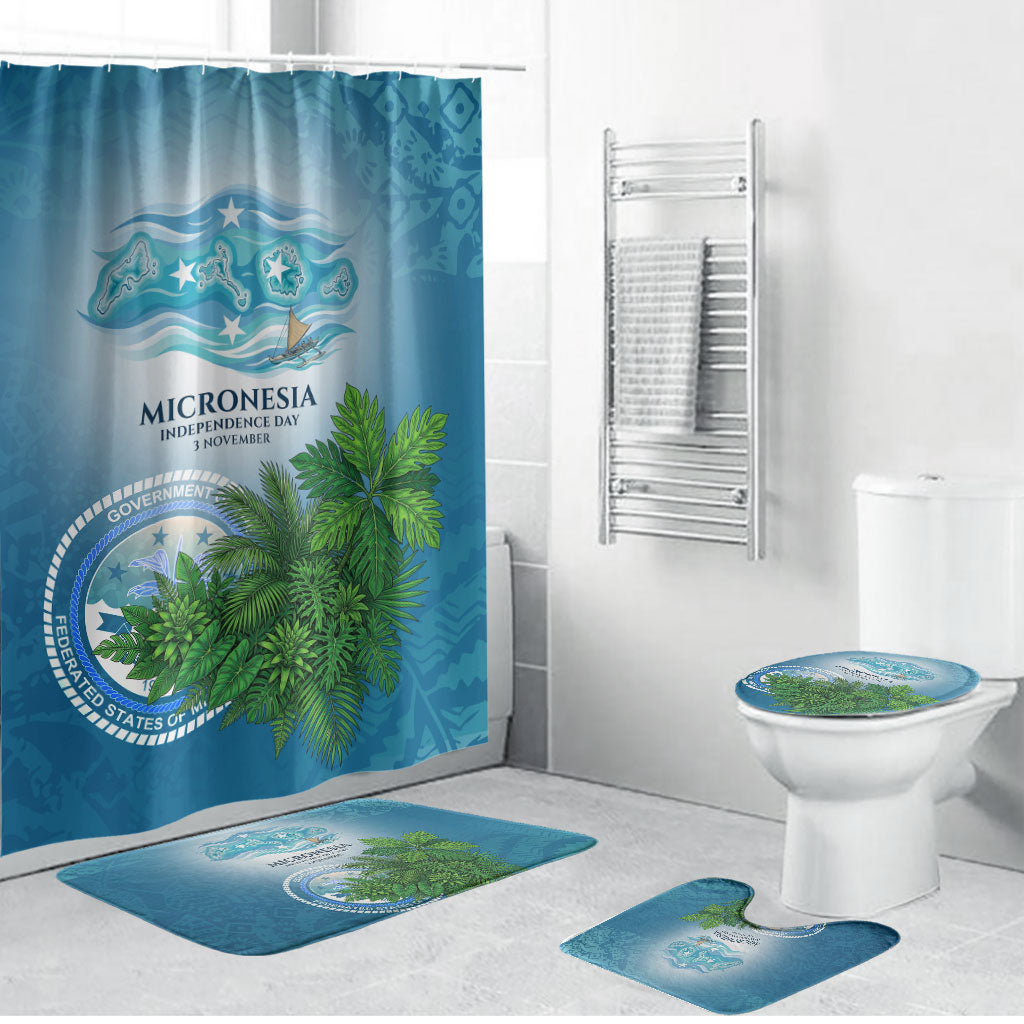 Micronesia Independence Day Bathroom Set FSM Patriotic Pacific Island Nan Madol Ruins Seabird Tropical TS04 Bathroom Set (4 pcs) Blue Green - Polynesian Pride