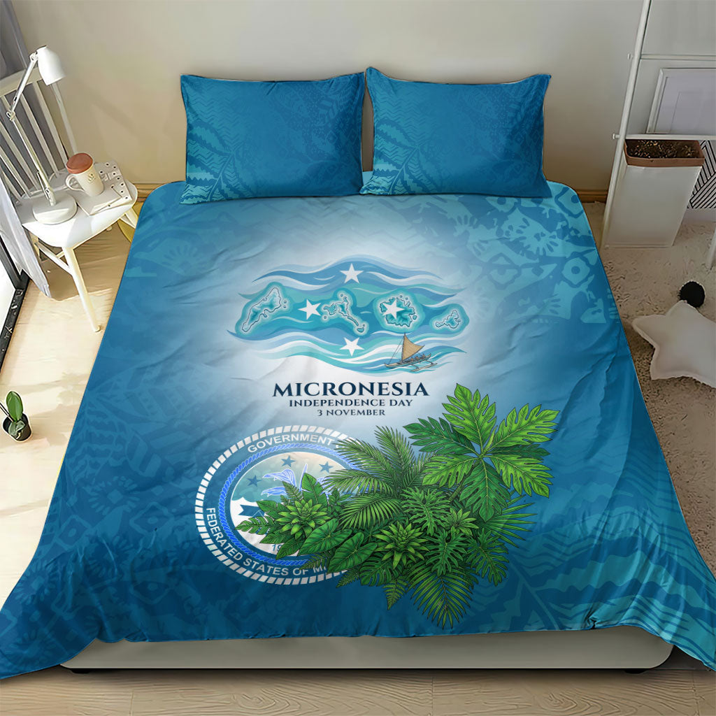 Micronesia Independence Day Bedding Set FSM Patriotic Pacific Island Nan Madol Ruins Seabird Tropical
