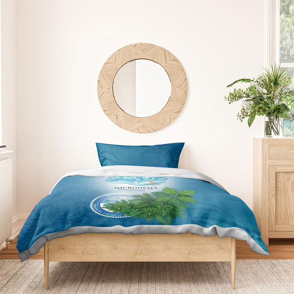 Micronesia Independence Day Bedding Set FSM Patriotic Pacific Island Nan Madol Ruins Seabird Tropical