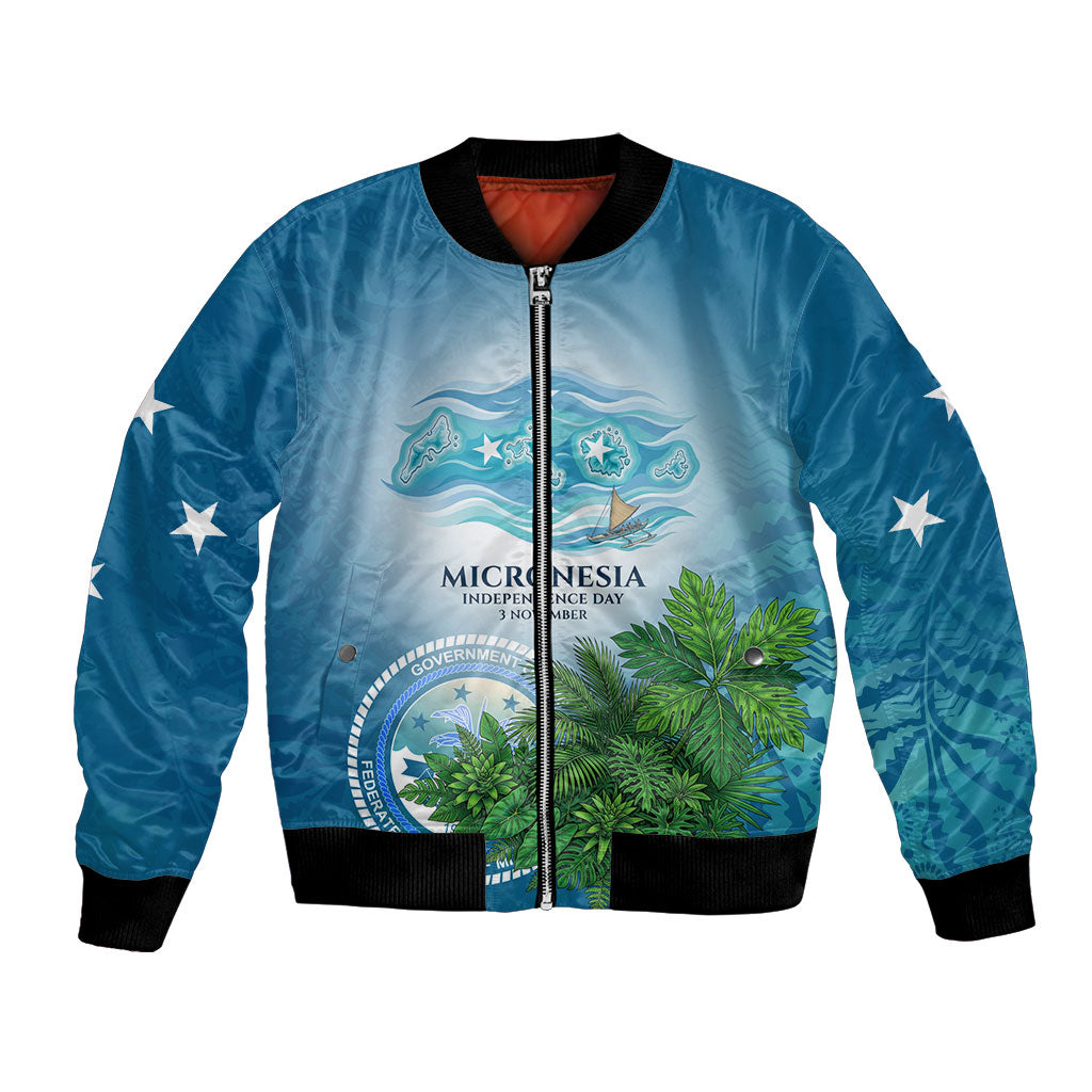 Micronesia Independence Day Bomber Jacket FSM Patriotic Pacific Island Nan Madol Ruins Seabird Tropical