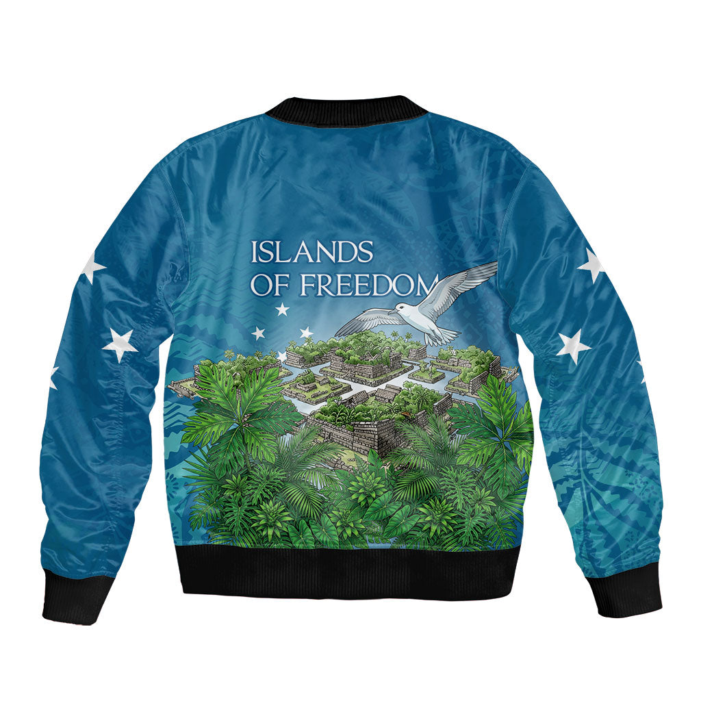 Micronesia Independence Day Bomber Jacket FSM Patriotic Pacific Island Nan Madol Ruins Seabird Tropical
