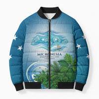 Micronesia Independence Day Bomber Puffer Jacket FSM Patriotic Pacific Island Nan Madol Ruins Seabird Tropical