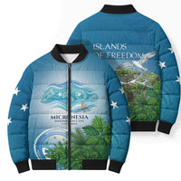 Micronesia Independence Day Bomber Puffer Jacket FSM Patriotic Pacific Island Nan Madol Ruins Seabird Tropical