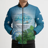 Micronesia Independence Day Bomber Puffer Jacket FSM Patriotic Pacific Island Nan Madol Ruins Seabird Tropical