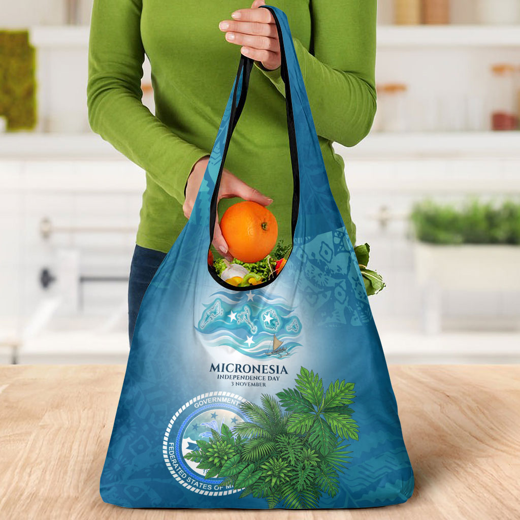Micronesia Independence Day Grocery Bag FSM Patriotic Pacific Island Nan Madol Ruins Seabird Tropical