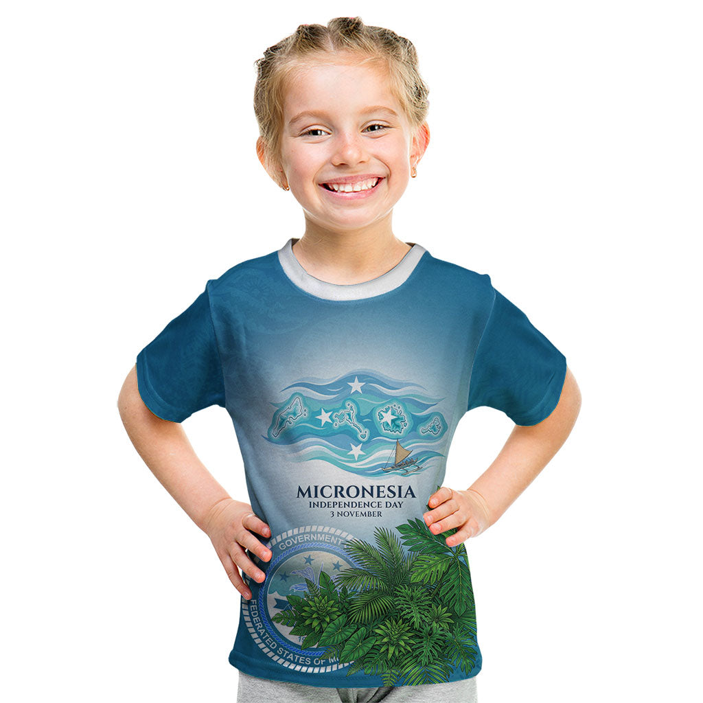 Micronesia Independence Day Kid T Shirt FSM Patriotic Pacific Island Nan Madol Ruins Seabird Tropical