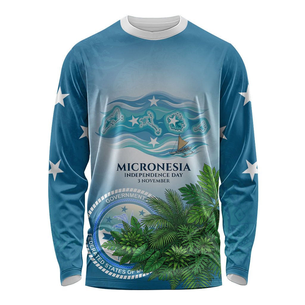 Micronesia Independence Day Long Sleeve Shirt FSM Patriotic Pacific Island Nan Madol Ruins Seabird Tropical TS04 Unisex Blue Green - Polynesian Pride