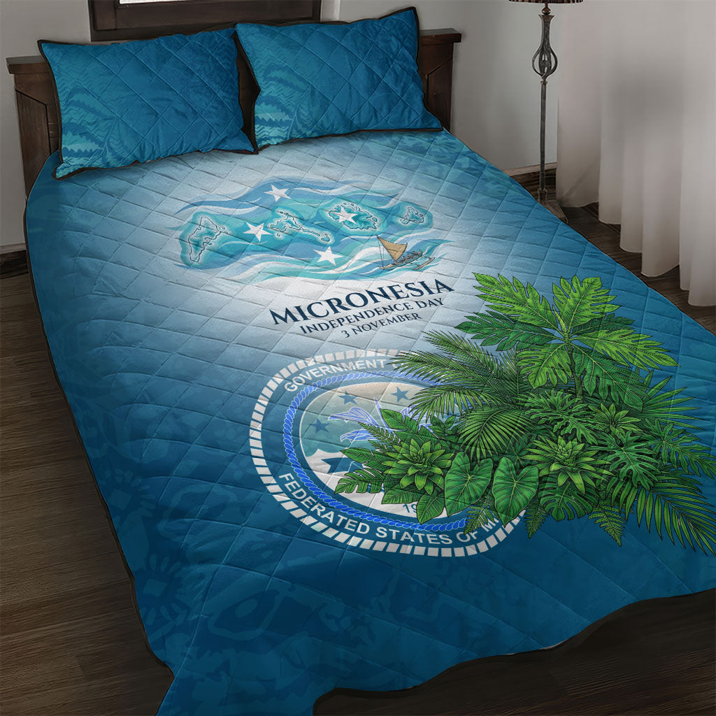 Micronesia Independence Day Quilt Bed Set FSM Patriotic Pacific Island Nan Madol Ruins Seabird Tropical TS04 Blue Green - Polynesian Pride
