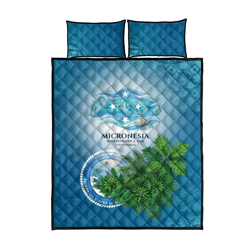 Micronesia Independence Day Quilt Bed Set FSM Patriotic Pacific Island Nan Madol Ruins Seabird Tropical