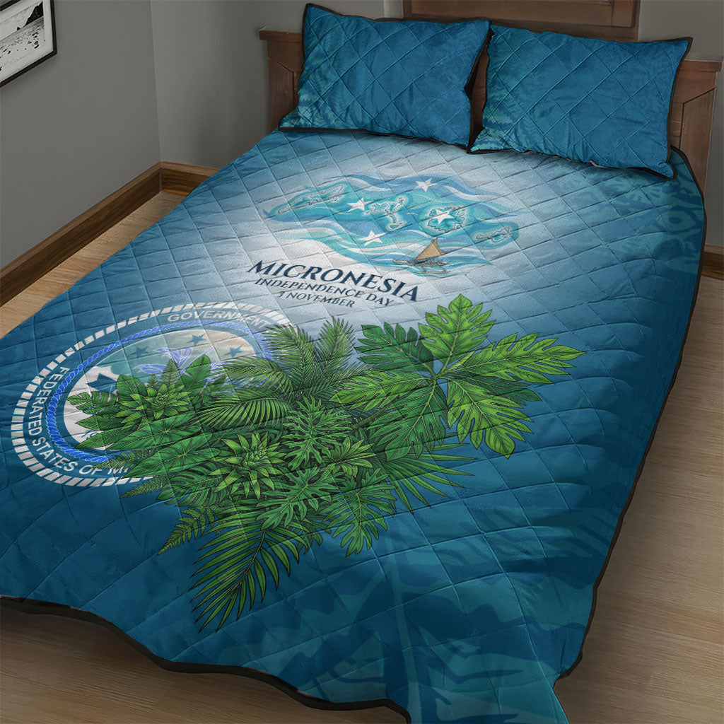 Micronesia Independence Day Quilt Bed Set FSM Patriotic Pacific Island Nan Madol Ruins Seabird Tropical