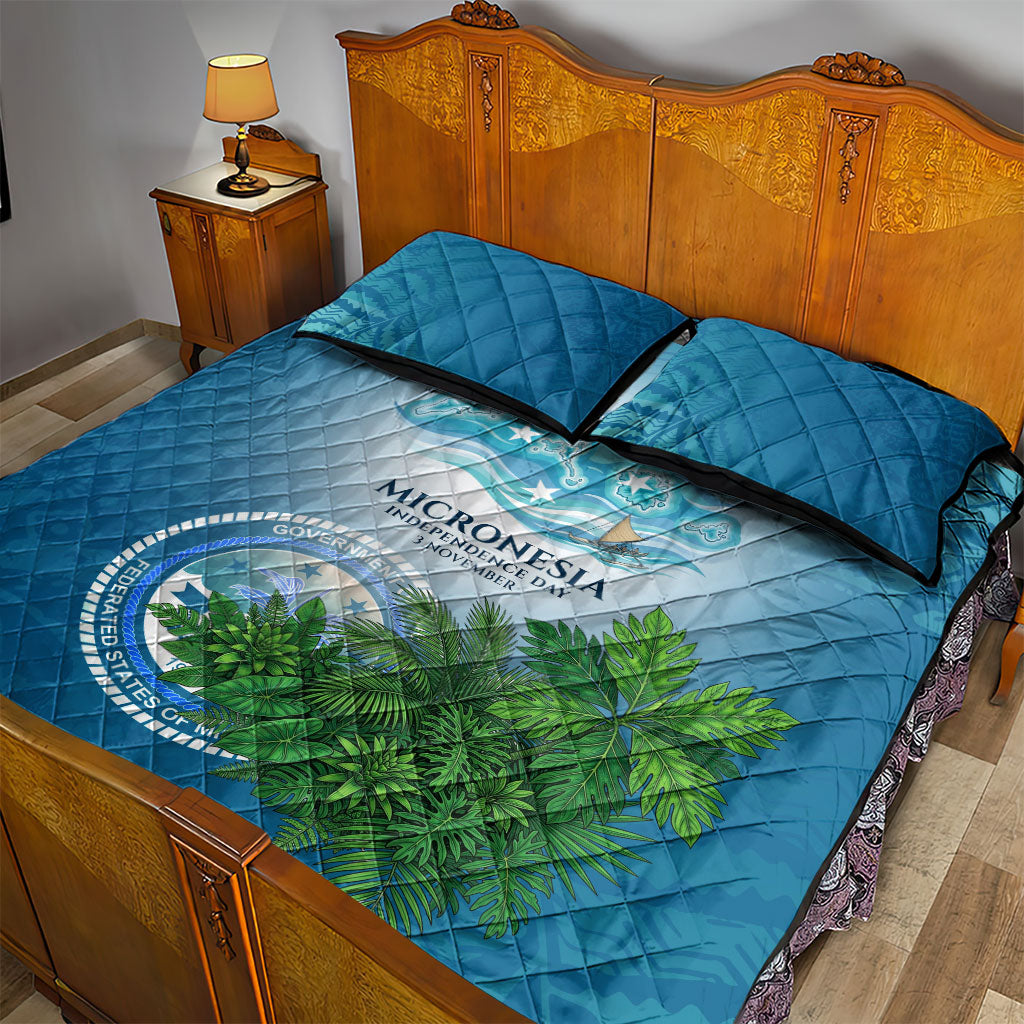 Micronesia Independence Day Quilt Bed Set FSM Patriotic Pacific Island Nan Madol Ruins Seabird Tropical