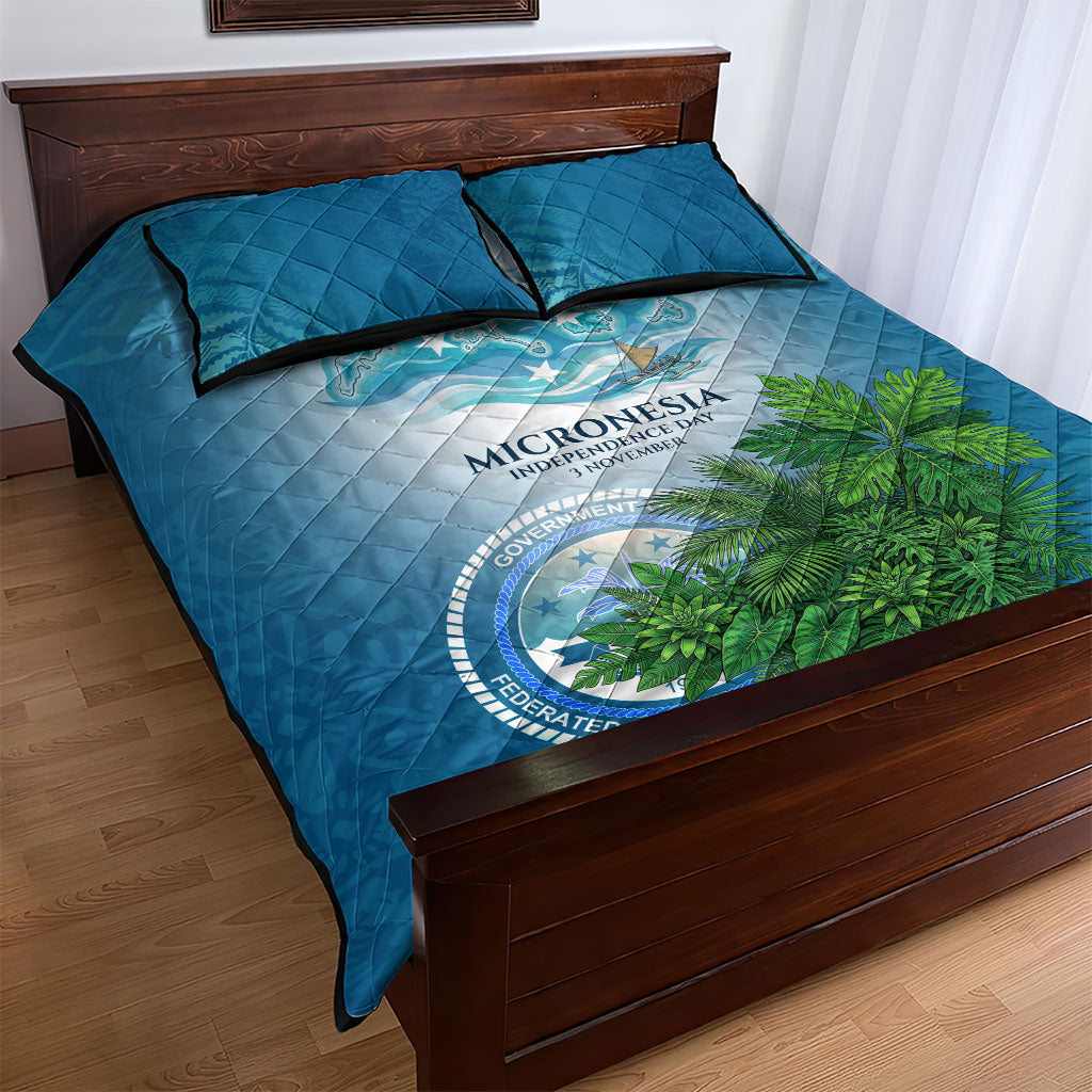 Micronesia Independence Day Quilt Bed Set FSM Patriotic Pacific Island Nan Madol Ruins Seabird Tropical