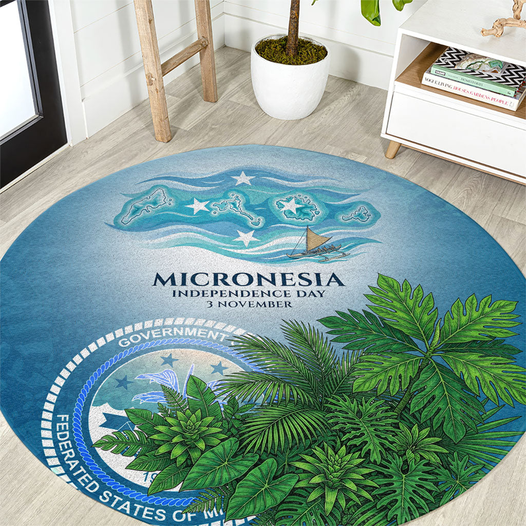 Micronesia Independence Day Round Carpet FSM Patriotic Pacific Island Nan Madol Ruins Seabird Tropical TS04 Blue Green - Polynesian Pride