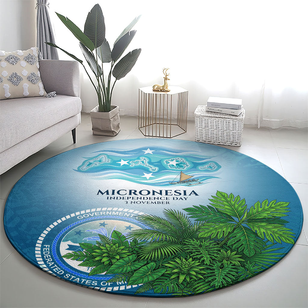 Micronesia Independence Day Round Carpet FSM Patriotic Pacific Island Nan Madol Ruins Seabird Tropical