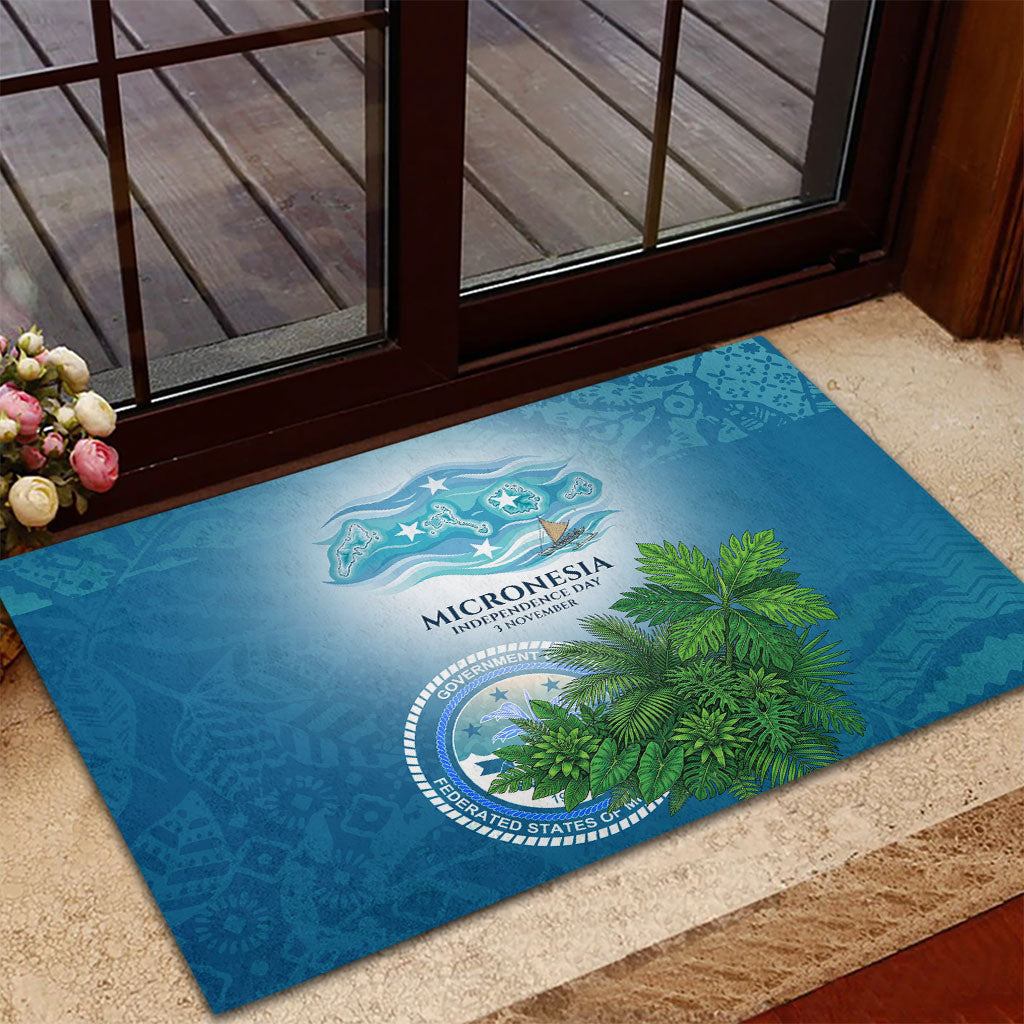 Micronesia Independence Day Rubber Doormat FSM Patriotic Pacific Island Nan Madol Ruins Seabird Tropical