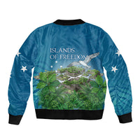 Micronesia Independence Day Sleeve Zip Bomber Jacket FSM Patriotic Pacific Island Nan Madol Ruins Seabird Tropical