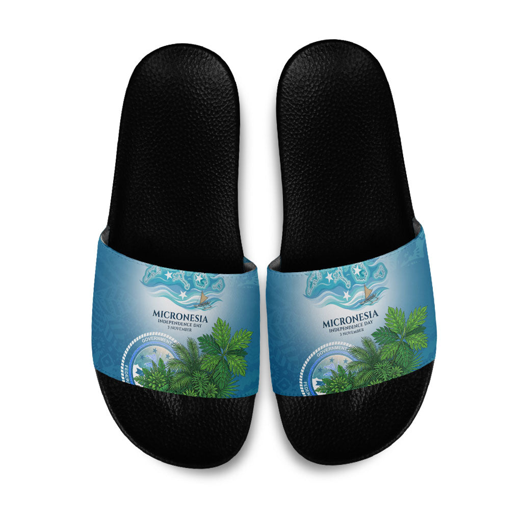 Micronesia Independence Day Slide Sandals FSM Patriotic Pacific Island Nan Madol Ruins Seabird Tropical