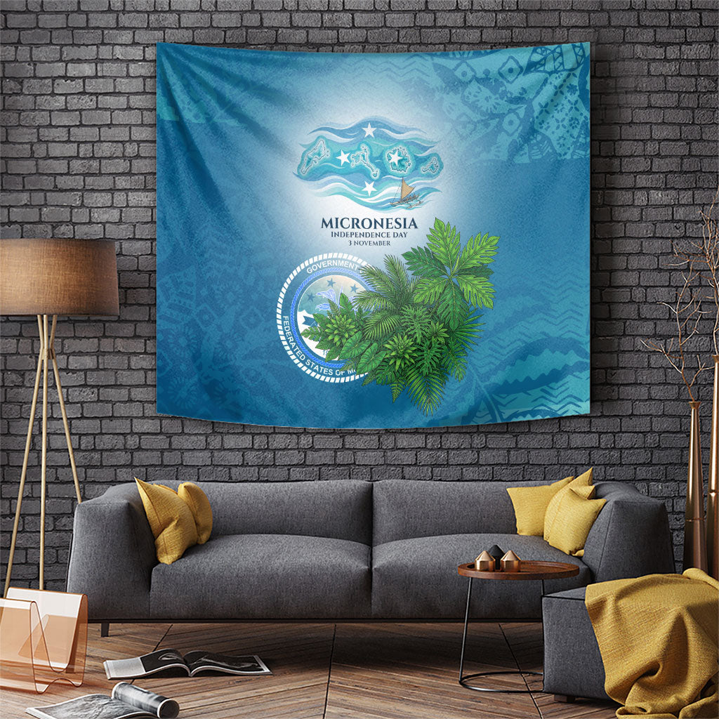 Micronesia Independence Day Tapestry FSM Patriotic Pacific Island Nan Madol Ruins Seabird Tropical TS04 Blue Green - Polynesian Pride