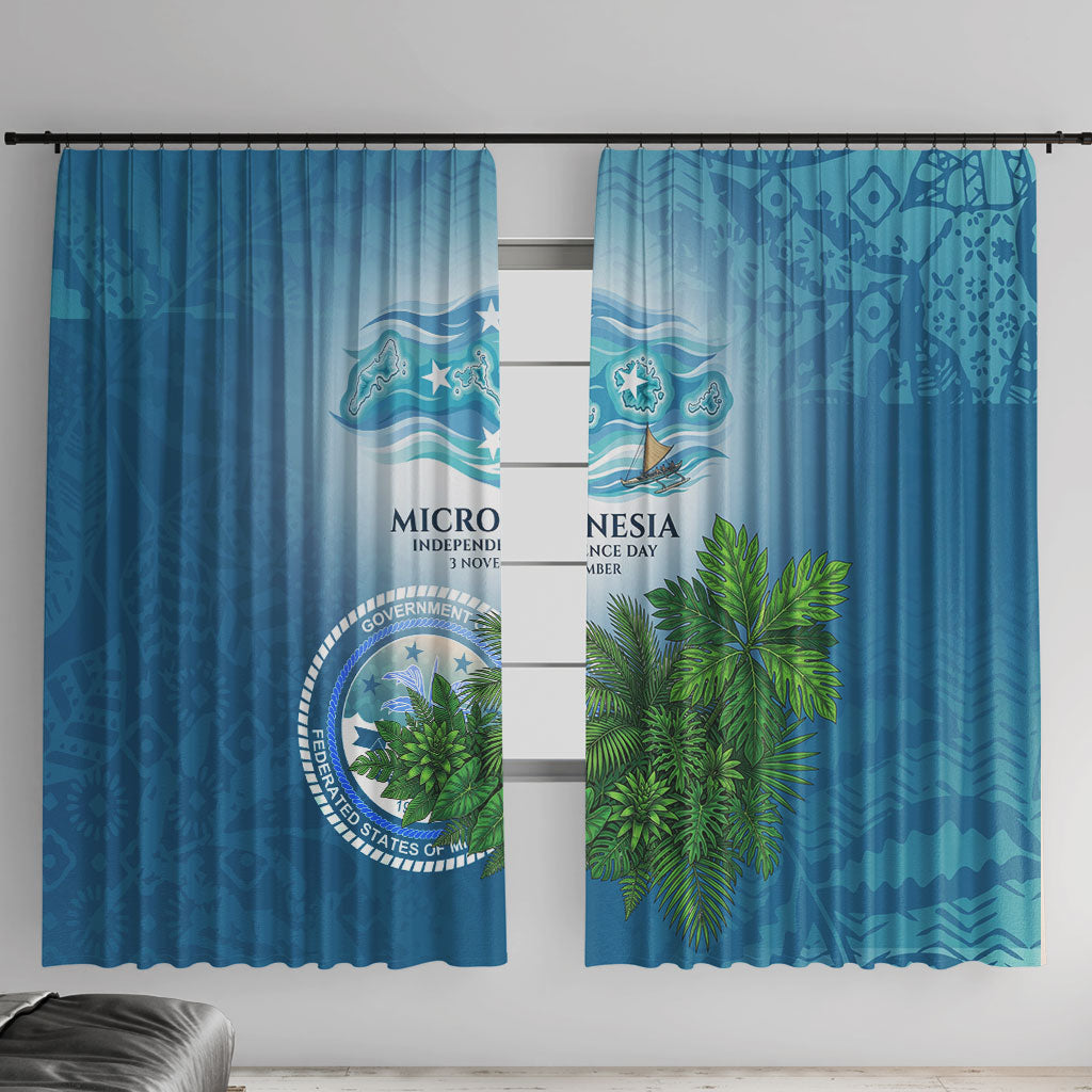 Micronesia Independence Day Window Curtain FSM Patriotic Pacific Island Nan Madol Ruins Seabird Tropical TS04 With Hooks Blue Green - Polynesian Pride