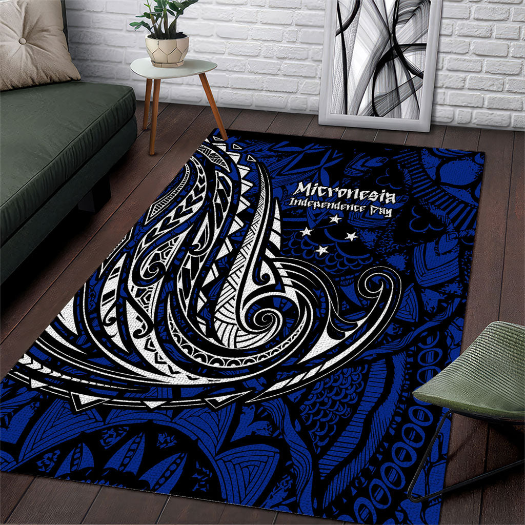 Micronesia Independence Day FSM Area Rug Tribal Tattoo Pattern Flag Seal Heritage TS04 Blue Black - Polynesian Pride