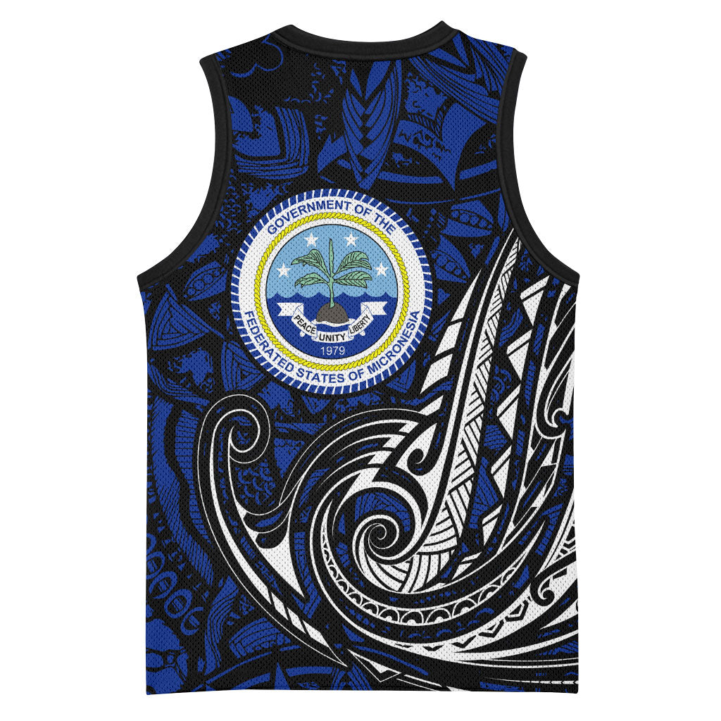 Micronesia Independence Day FSM Basketball Jersey Tribal Tattoo Pattern Flag Seal Heritage