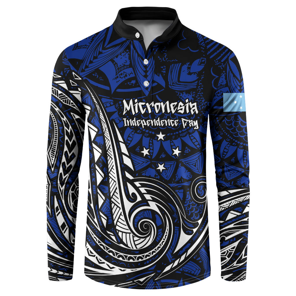 Micronesia Independence Day FSM Button Sweatshirt Tribal Tattoo Pattern Flag Seal Heritage TS04 Blue Black - Polynesian Pride