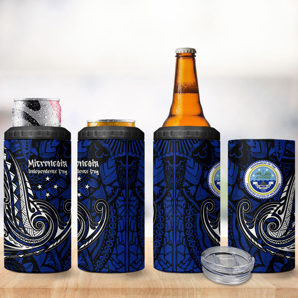 Micronesia Independence Day FSM 4 in 1 Can Cooler Tumbler Tribal Tattoo Pattern Flag Seal Heritage