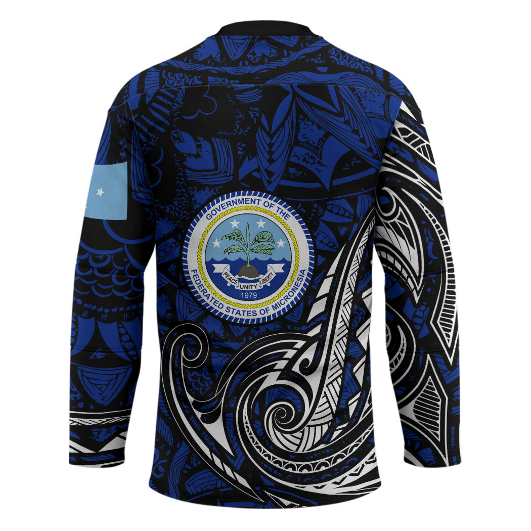 Micronesia Independence Day FSM Hockey Jersey Tribal Tattoo Pattern Flag Seal Heritage