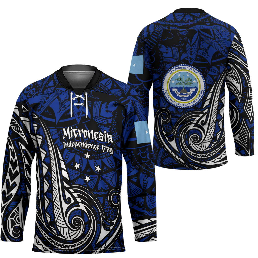Micronesia Independence Day FSM Hockey Jersey Tribal Tattoo Pattern Flag Seal Heritage